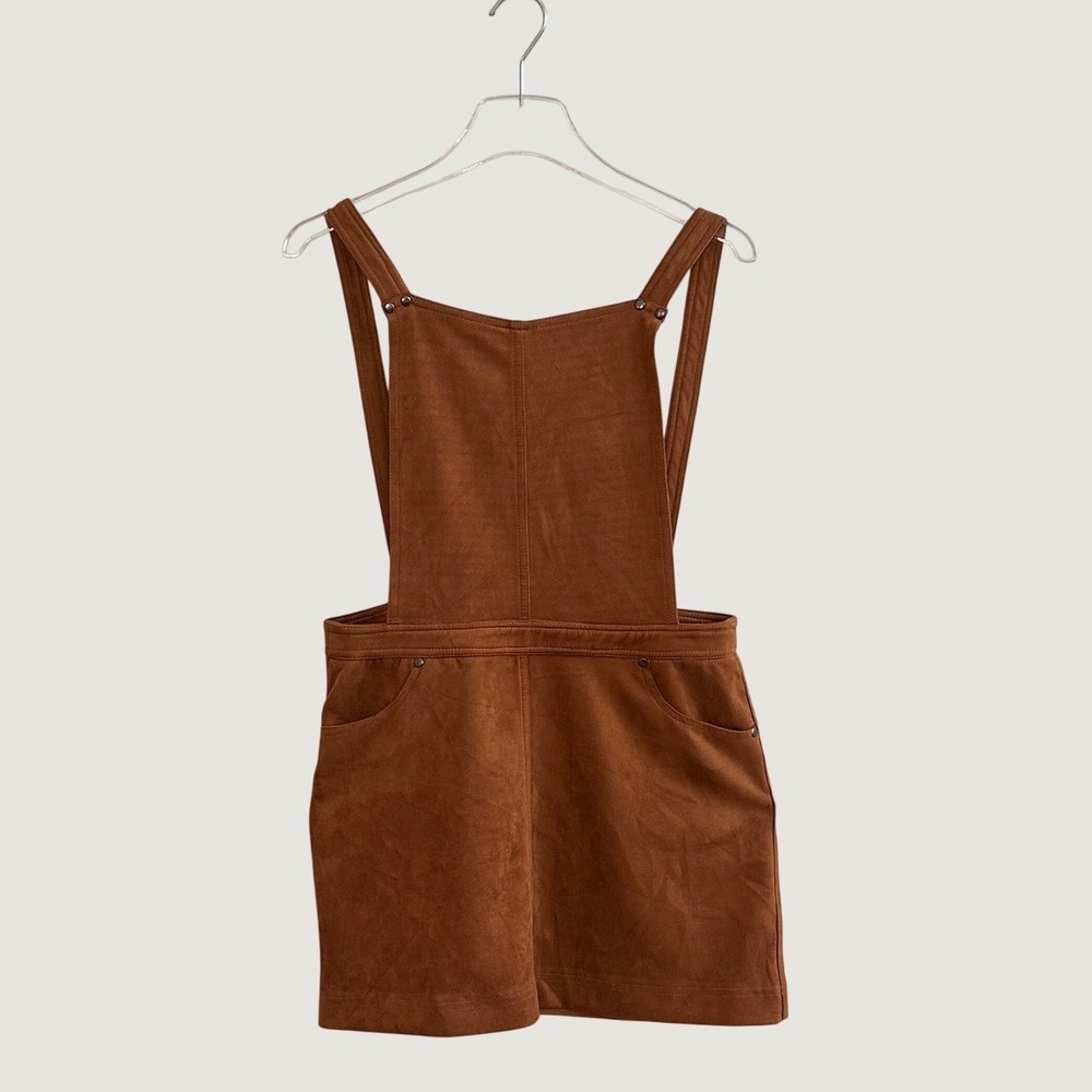Jack by BB Dakota Brown Faux Suede Pinafore Overall Mini Dress Size L